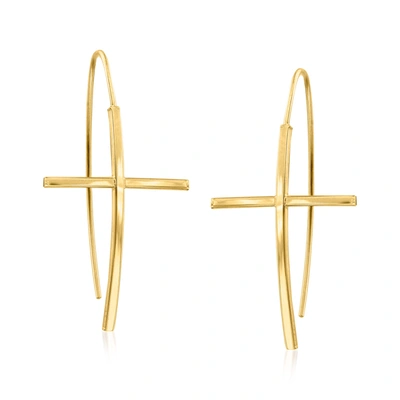 Ross-simons 14kt Yellow Gold Curved Cross Drop Earrings