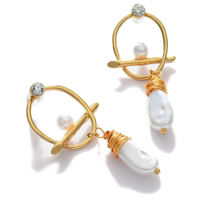 Sohi Gold Plated Pearl Beaded Drop Earring In Silver