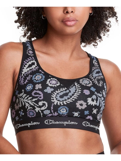 Champion Womens Cross Stitch Logo Sports Bra In Black