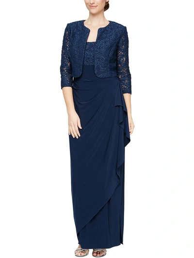 Alex Evenings Petites Womens Lace 2pc Evening Dress In Blue