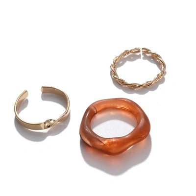 Sohi Set Of 3 Gold-plated Adjustable Finger Rings In Silver