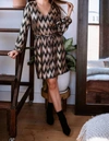 Veronica M Chevron Dress In Rose Gold In Black
