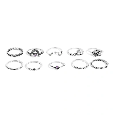 Sohi Pack Of 10 Designer Modern Ring In Silver