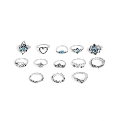 Sohi Pack Of 13 Designer Ring In Blue