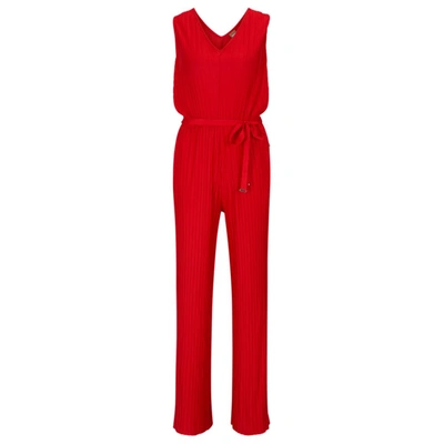 Hugo Boss Sleeveless V-neck Jumpsuit With Pliss Pleats In Light