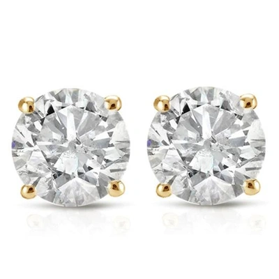 Pompeii3 1ct Round Cut Diamond Stud Earrings In 14k Yellow Gold With Screw Backs In Multi