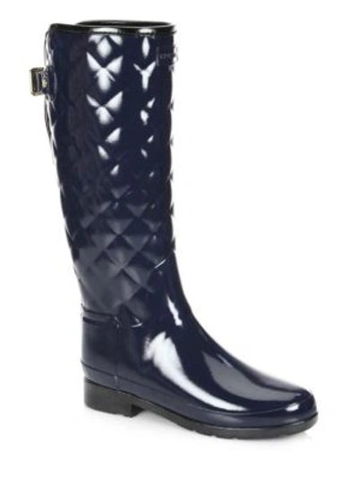 Hunter Original Refined High Gloss Quilted Rain Boot In Navy
