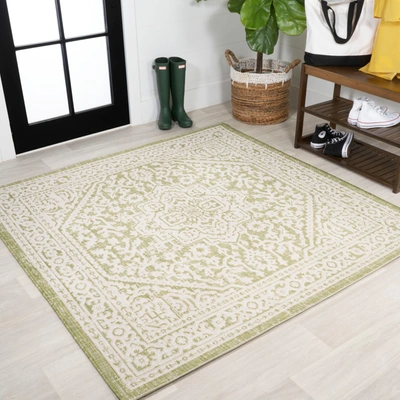 Jonathan Y Sinjuri Medallion Textured Weave Indoor/outdoor Green/cream Square Area Rug