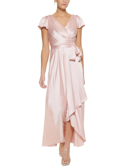 Dkny Womens Faux-wrap Cap Sleeves Evening Dress In Pink