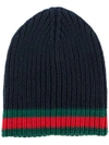 GUCCI GG VINTAGE WEB RIBBED BEANIE,4297534G20612138248