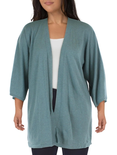 Eileen Fisher Plus Womens Cashmere Open-front Cardigan Sweater In Green