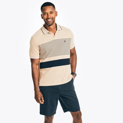 Nautica Mens Sustainably Crafted Classic Fit Chest-stripe Polo In Beige
