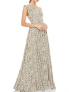 Mac Duggal One Shoulder Animal Print Maxi Dress In Grey