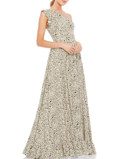 Ieena For Mac Duggal One Shoulder Animal Print Maxi Dress In Grey