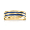 Ross-simons Italian 14kt Yellow Gold Ring With Blue Enamel Stripes In Multi