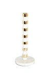CLASSIC TOUCH DECOR WHITE AND GOLD TAPER CANDLE HOLDER ON MARBLE BASE - 12"H