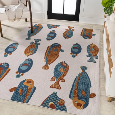 Jonathan Y Algarve Modern Fish High-low Indoor/outdoor Area Rug In Blue