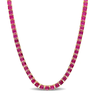 Mimi & Max 48 1/2 Ct Tgw Created Ruby Tennis Necklace In Yellow Gold Plated Sterling Silver In Grey