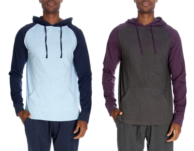 Unsimply Stitched Pullover Raglan Hoody Contrast Sleeve 2 Pack In Blue