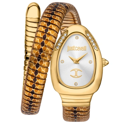 Just Cavalli Women's Snake Silver Dial Watch In Gold Tone / Silver / Yellow