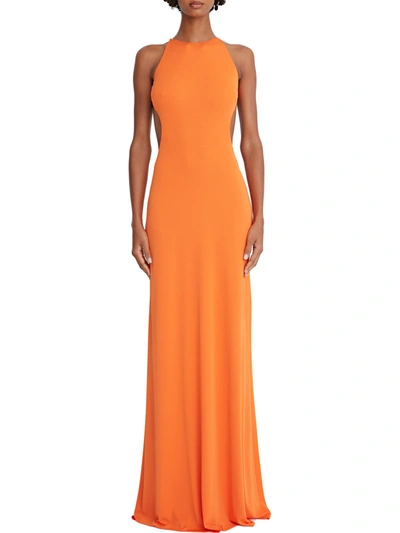 Halston Briar Womens Backless Halter Maxi Dress In Orange