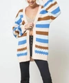 BESTTO MULTICOLOR STRIPED OPEN-FRONT CARDIGAN IN BLUE/CREAM/BROWN/LIGHT BLUE