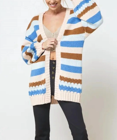 Bestto Multicolor Striped Open-front Cardigan In Blue/cream/brown/light Blue