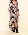 Veronica M Romano Wrap Maxi Dress With Bell Sleeve In Black In Black
