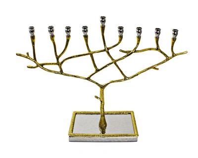 Classic Touch Decor Nickel Candle Menorah With Gold Trim