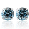 Pompeii3 1 Ct T. W. Blue Lab Grown Diamond Studs 14k White Gold Earrings In Blue