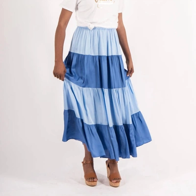 Emily Mccarthy Tiered Maxi Skirt In Ultramarine Colorblock In Blue