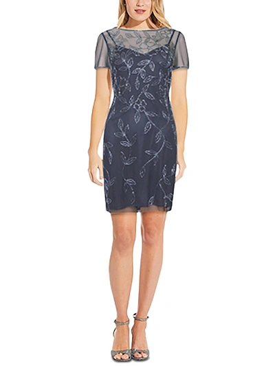 Papell Studio By Adrianna Papell Womens Beaded Mini Cocktail And Party Dress In Blue