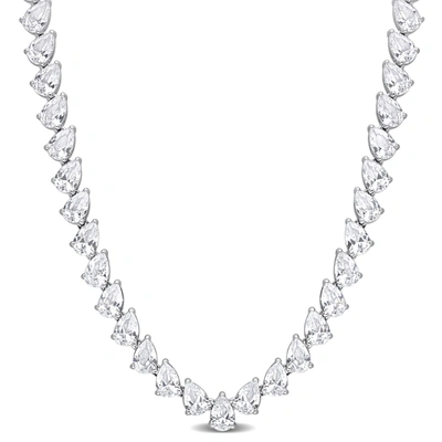 Mimi & Max 39 1/2 Ct Tgw Created White Sapphire Teardrop Tennis Necklace In Sterling Silver