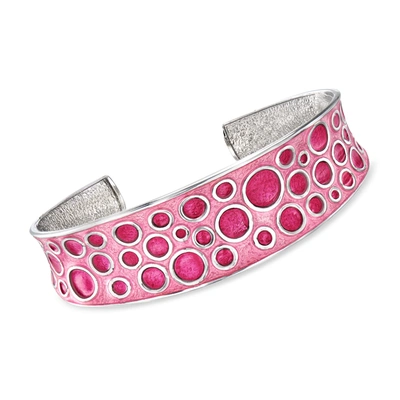 Ross-simons Italian Pink Enamel Circle Cuff Bracelet In Sterling Silver In Red