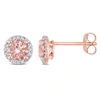 Mimi & Max Morganite And Diamond Halo Stud Earrings In 10k Rose Gold In Pink