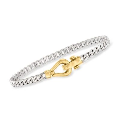Ross-simons Two-tone Sterling Silver Curb-link Bracelet In White