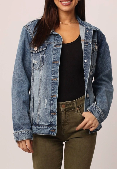 Dear John Denim Elise Destructed Jacket In Medium Wash In Blue