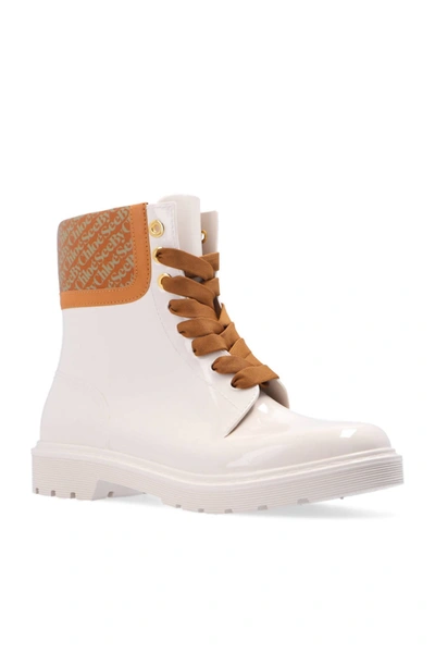 See By Chloé Florrie Lace Up Weather Ankle Rubber Boots In Chalk White