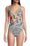 Johnny Was Zebra Print Wrap Style Swimsuit In Multi In Multi