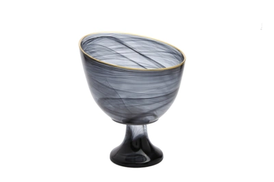 Classic Touch Decor Black Alabaster Footed Candy Bowl With Gold Trim