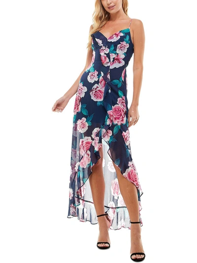 City Studio Womens Floral Maxi Cocktail And Party Dress In Blue