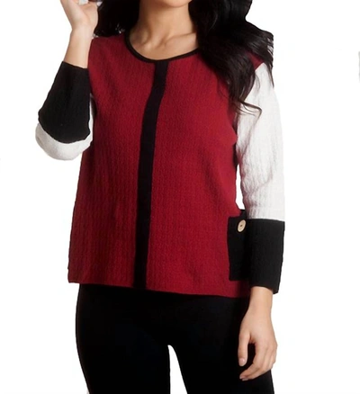 French Kyss Boucle Color Block Sweater In Burgundy In Red