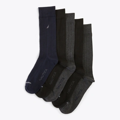Nautica Mens Solid Ribbed Dress Socks, 5-pack In Grey
