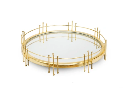 Classic Touch Decor Round Mirror Tray With Gold Symmetrical Design
