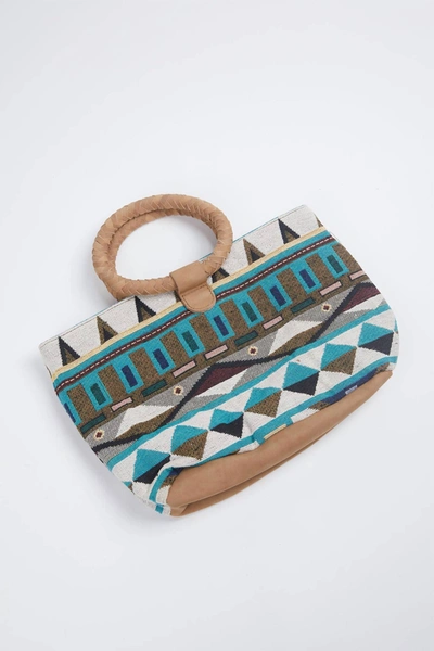 Ethnique Tulum Mini Handloom Leather Tote In Blue/brown In Multi