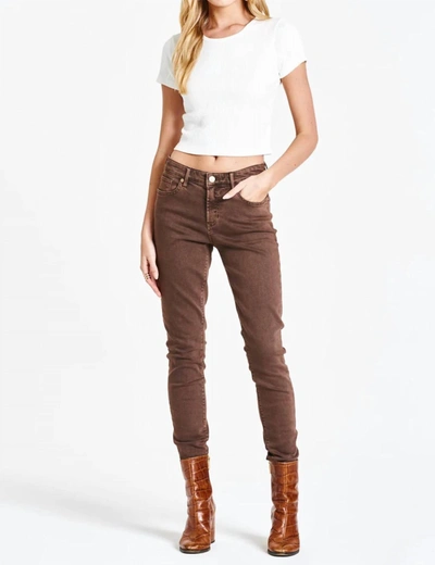 Dear John Denim Gisele Mid Rise Skinny Jean In Dark Oak In Brown