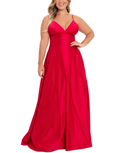 B & A By Betsy And Adam Plus Womens Satin Formal Evening Dress In Red