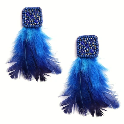 Sohi Tassle Beaded Earrings In Blue