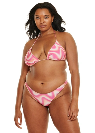 Jmp The Label Malibu High Leg Cheeky Bikini Bottom - Retrowave Print In Pink