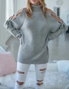 J.nna Lace-up Shoulder Sweater In Heather Grey In Grey